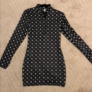 Black Bodycon Mini Dress with Long Cuffed Sleeves for Night Out